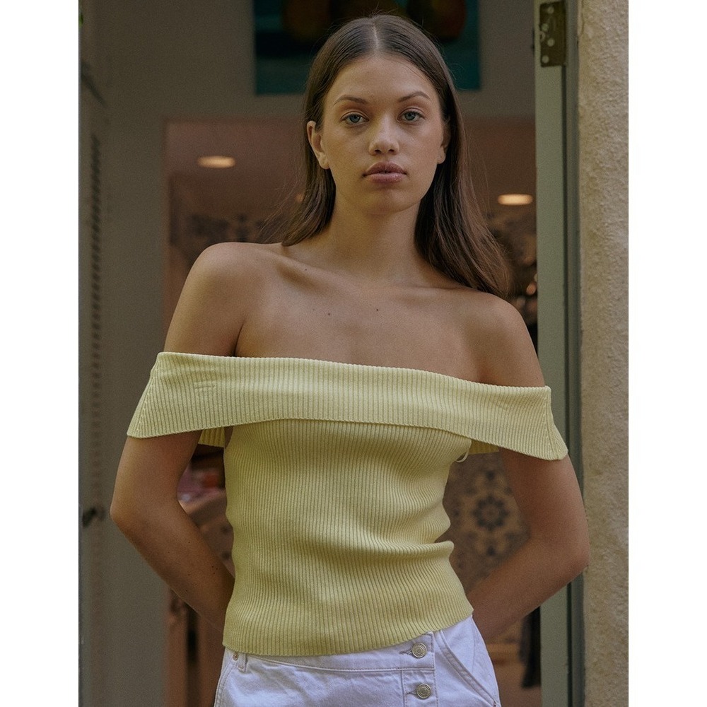 West Of Melrose Womens Size XL Yellow Knit Off The Shoulder Sleeveless Top NWT